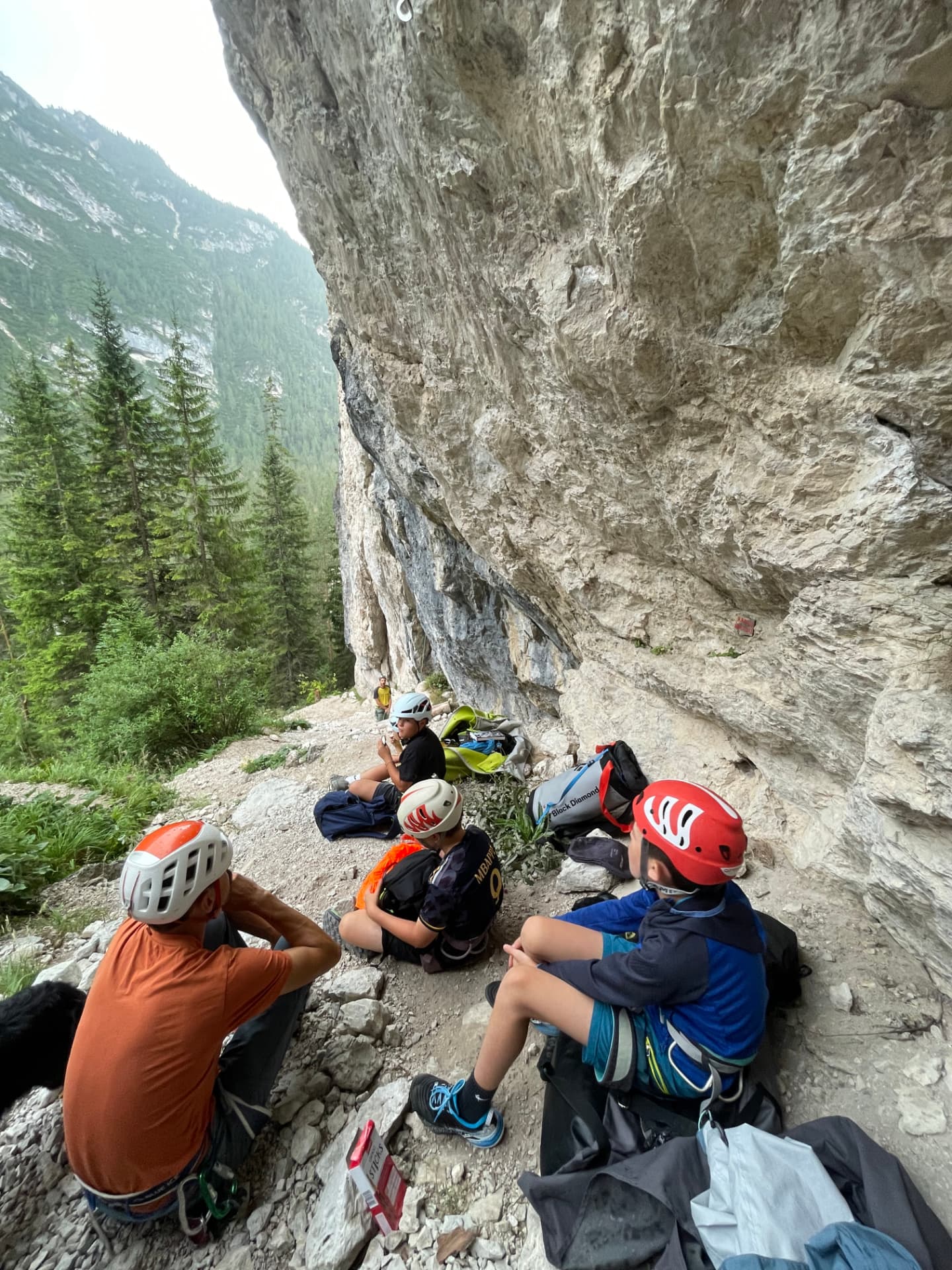Junior camp break under the rock face