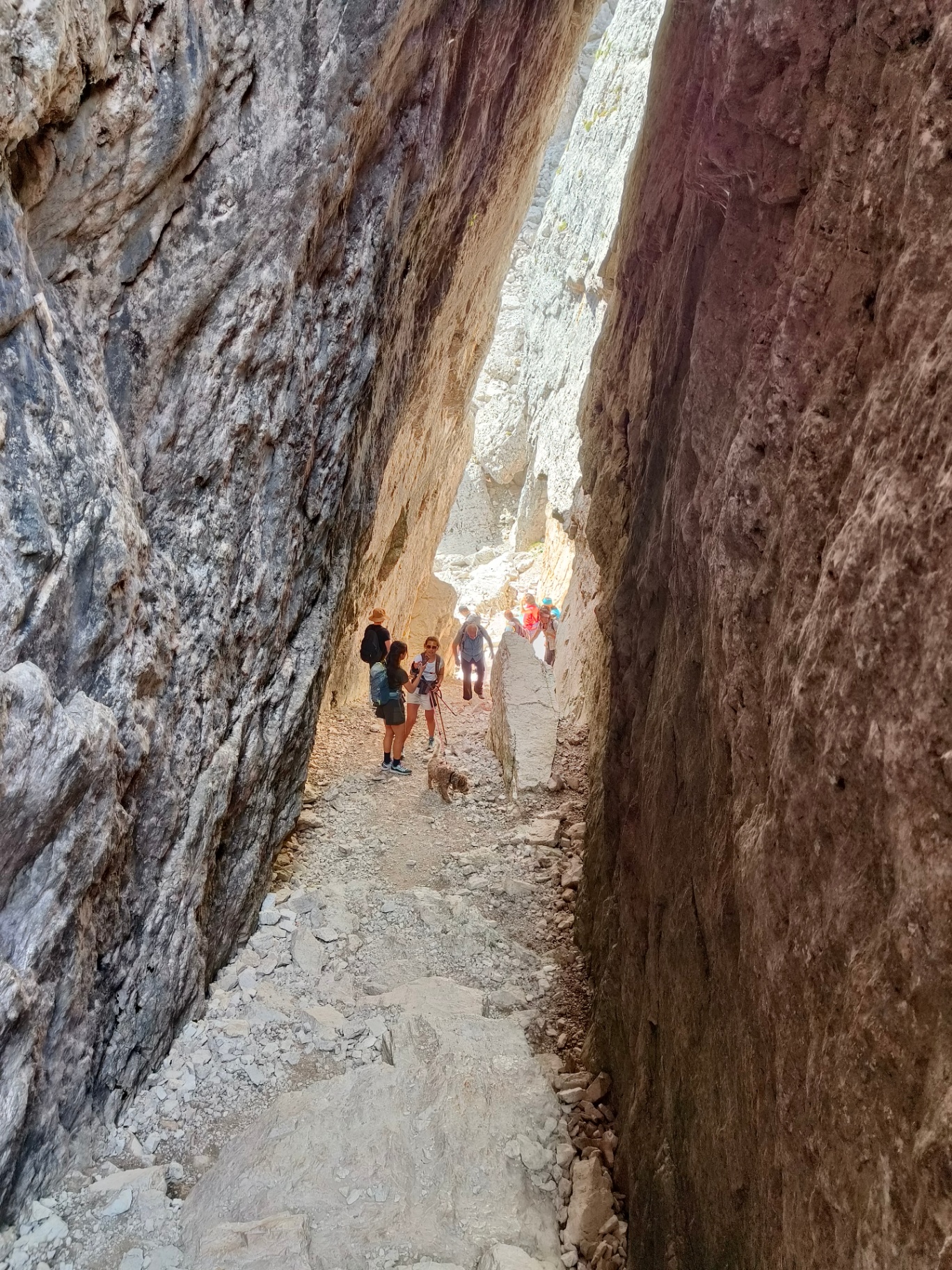 Stretto canyon nelle rocce delle Dolomiti — anello Nuvolau